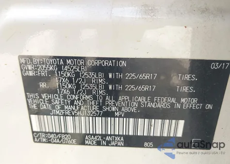 2017 Toyota Rav4 Le from USA, damaged, VIN JTMZFREV5HJ132577